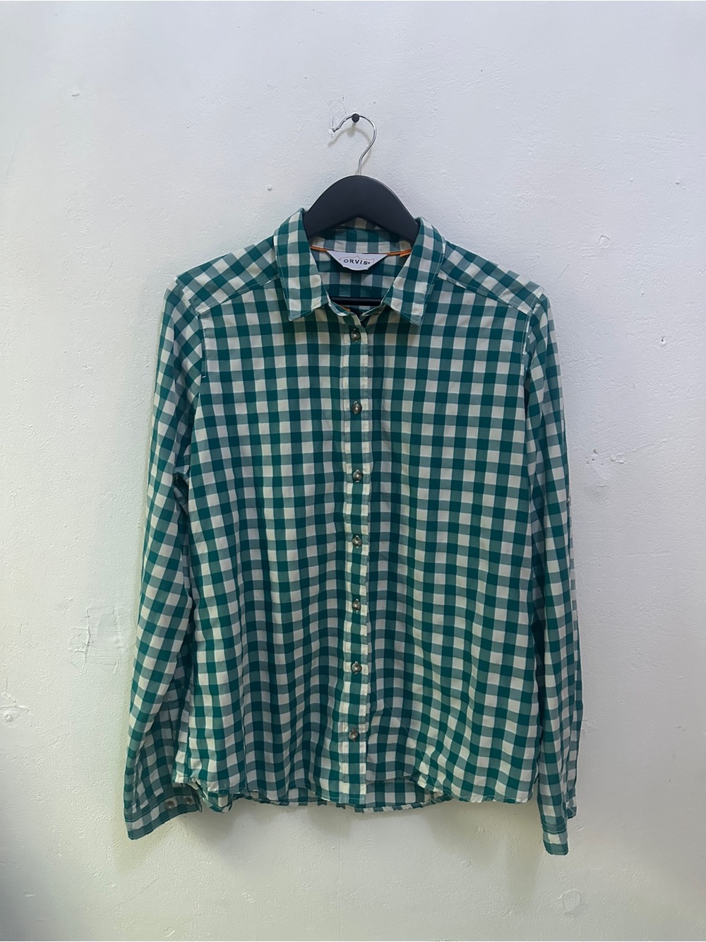 Orvis Green White Gingham Plaid Button Up Shirt Long Sleeve Women’s M